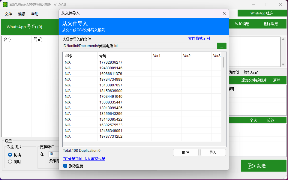 导入界面截图